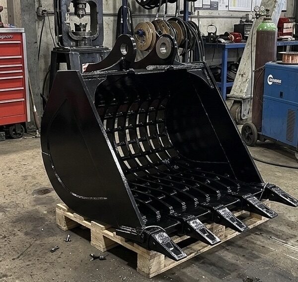 0.7m3用スケルトンバケット 横ピン 新品 100 × 100 mm 網目サイズ 数パターンから選択可能 他クラス有り 中古建設機械 写真5（株式会社広建機）